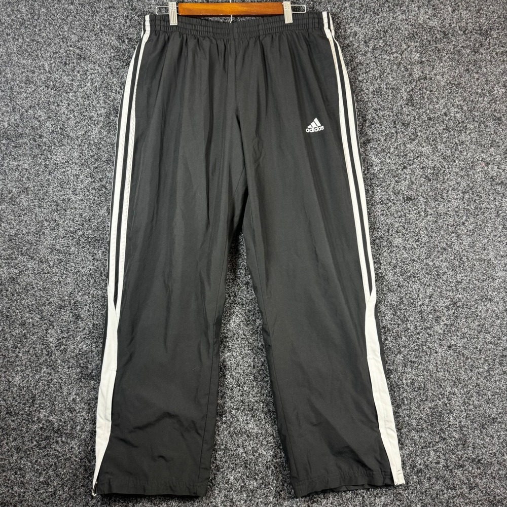 Adidas Mens Black White Stripe Wind Track Pants Mesh Lined Zipper Ankle Size M